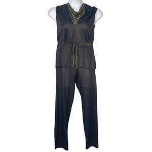 Vtg 70s Undercover Wear Sz XS 2 Pc Sleep Set Top Pants Loungewear Lingerie Black